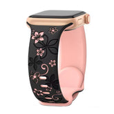 Curea Ceas Apple Watch Silicon Flowers Black/Pink Anca's Store